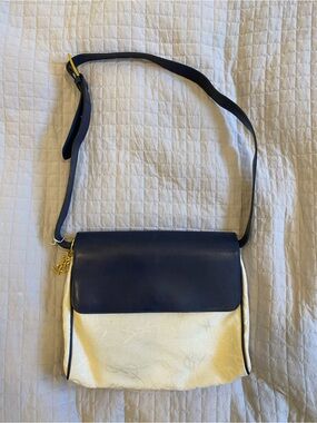 Vintage Yves Saint Laurent Navy Blue and Cream Crossbody Shoulder Bag
